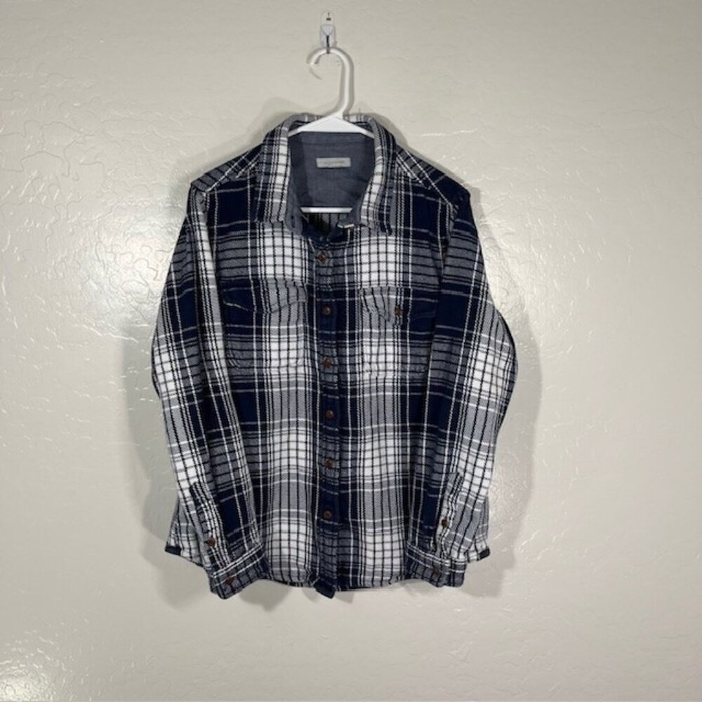 Outerknown Navy and White Checkered Button-Down Shirt